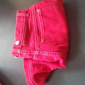 Red women's jeans shorts.